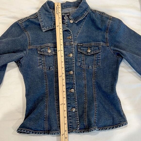 Faconnable Jean Jacket Y2K Fitted Stretch Denim Distressed Vintage Wash Size S - Picture 13 of 14